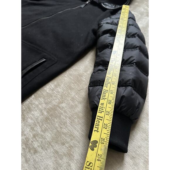 Mackage Men Jacket Hooded Leather Cashmere Wool Front Down Back Sz M Mixed Black - Picture 12 of 16